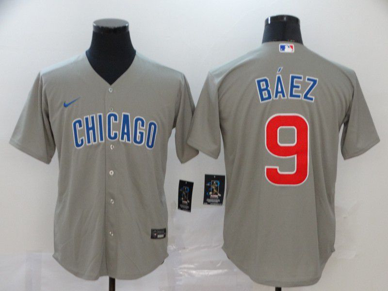 Men Chicago Cubs #9 Baez Grey Game Nike MLB Jerseys